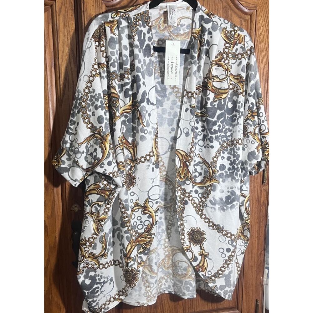 She’s J Apparel Chain Design Status Print Kimono Cardigan NWT Sz Small